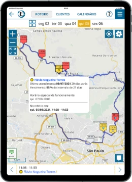 Roteiro otimizado para o dia de trabalho com seleção automática de clientes no prazo de visita
