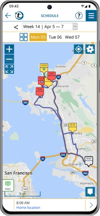 Route schedule with automatic customers suggestions ready for a visit