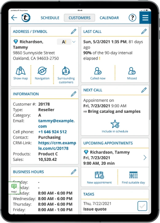 Optimized route schedule for one day with automatically selected customers that are ready for a visit
