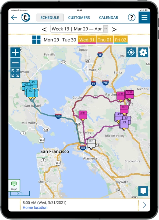 Route schedule with automatic customers suggestions ready for a visit