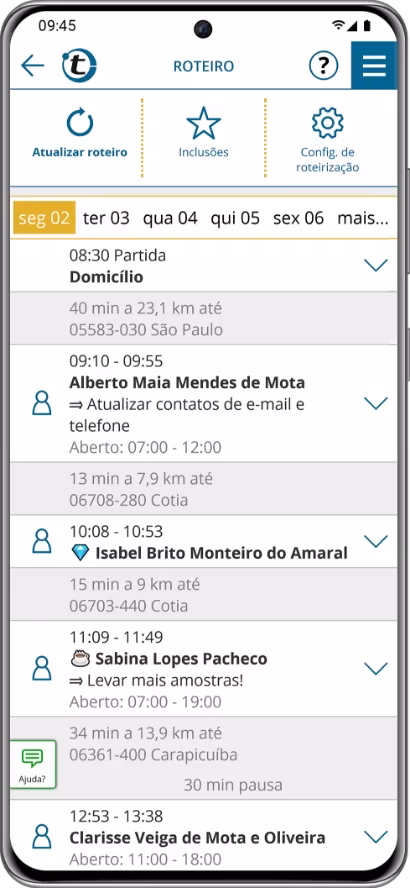 Sua agenda de visitas no celular