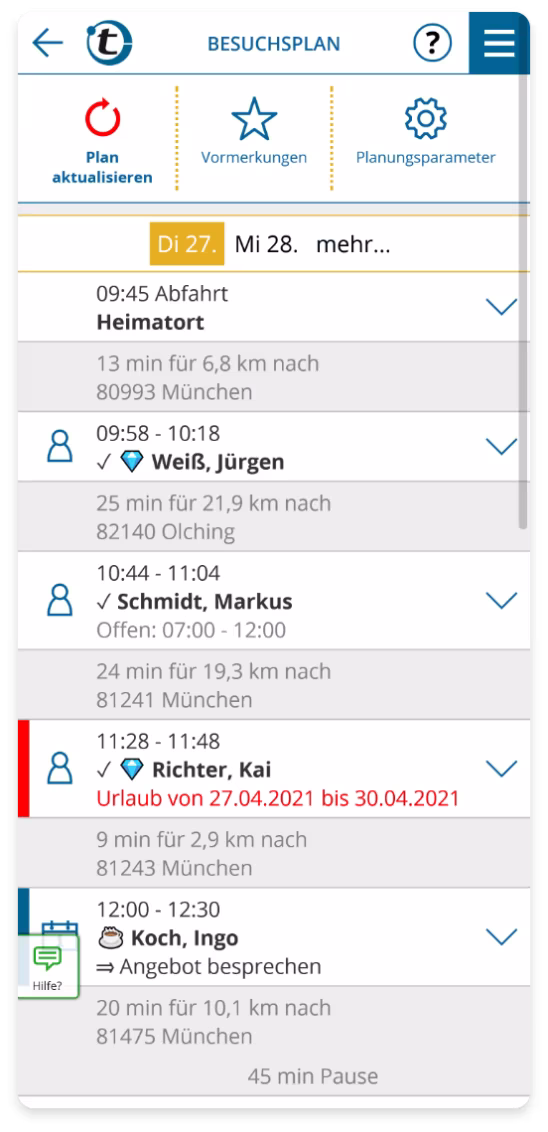 Automatische Umplanung bei kurzfristigen Änderungen