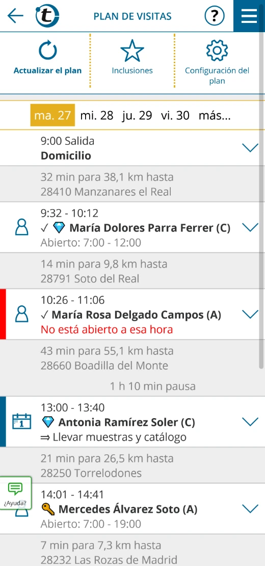Captura de pantalla de un plan de visitas de portatour<sup>®</sup>