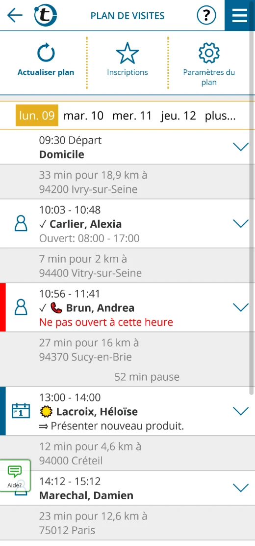 Capture d'écran d'un plan de visites dans portatour<sup>®</sup>