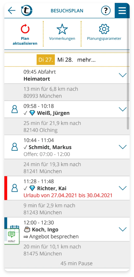 Screenshot portatour<sup>®</sup> Besuchsplan