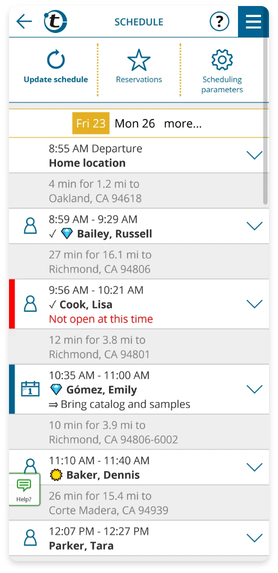 Screenshot portatour<sup>®</sup> schedule