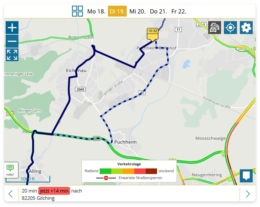 Screenshot Optimierte Routen