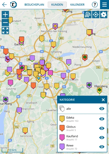 Anzeige der Supermärkte in der portatour<sup>®</sup> App