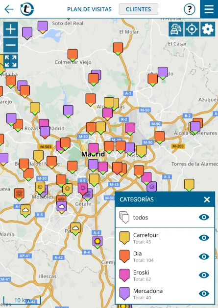 Visualización de supermercados en la aplicación portatour<sup>®</sup> 