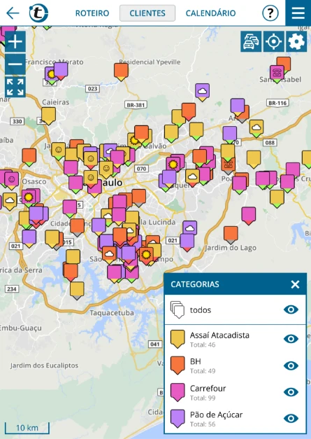 Exibição de supermercados no aplicativo portatour<sup>®</sup>