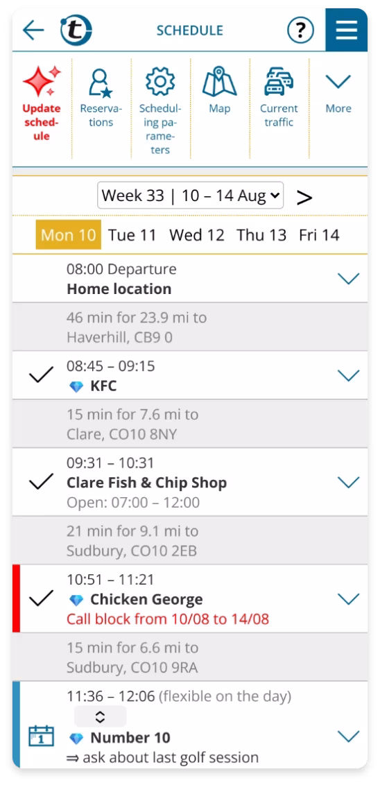 recalculate visit plans automatically when conditions change
