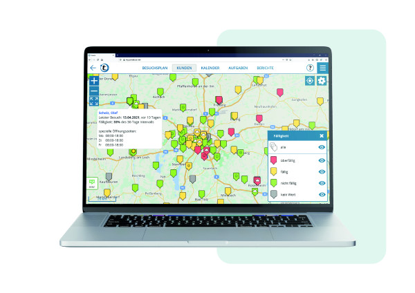 Screenshot portatour® Route Planner - Landkarte und Fälligkeiten
