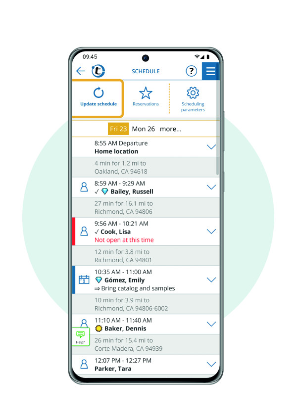 Screenshot portatour® Route Planner - Working through the schedule