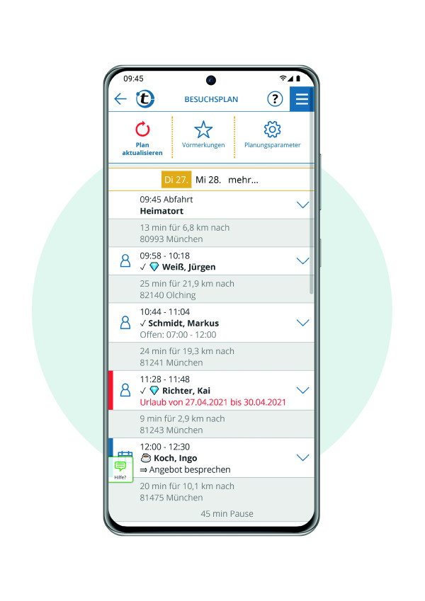 Screenshot portatour® Route Planner - Durcharbeiten des Besuchsplans